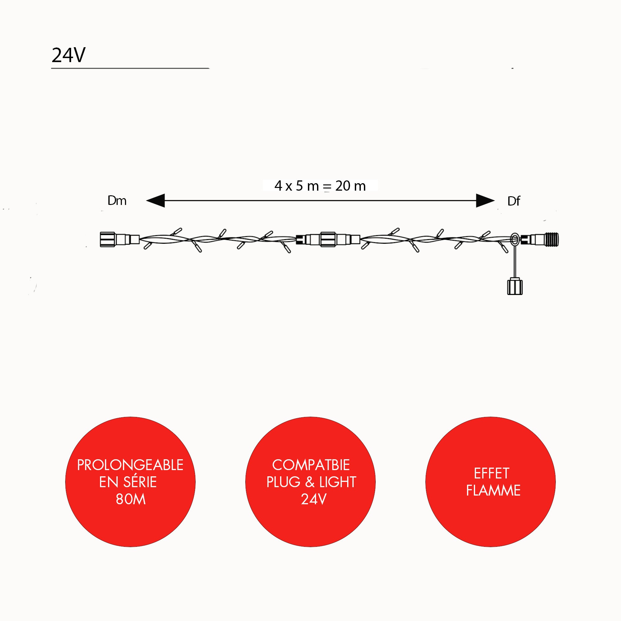 Guirlande effet flamme L20m - 24V